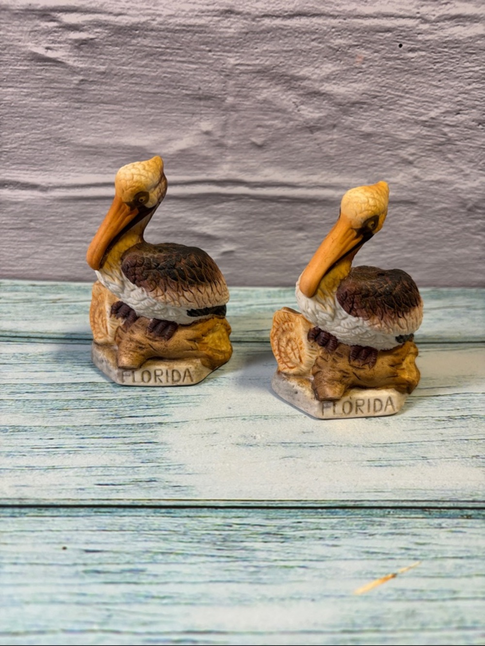 Lefton China Hand PaintedVintage Pair of Florida Pelican Salt and Pepper Shakers